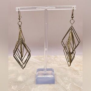 Silver Tone Interlocked Multi Diamond Shape Orbital Drop Dangle Earrings